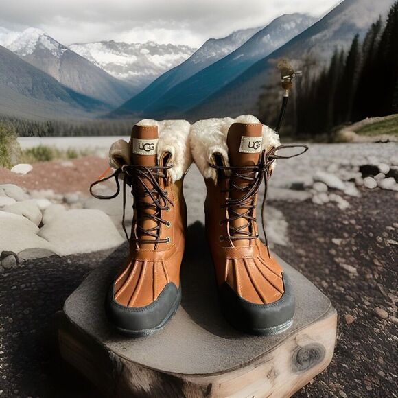 UGG Butte Worchester Brown Leather Waterproof Vibram Boots Men 9M US/42EU 5521 - Picture 1 of 16